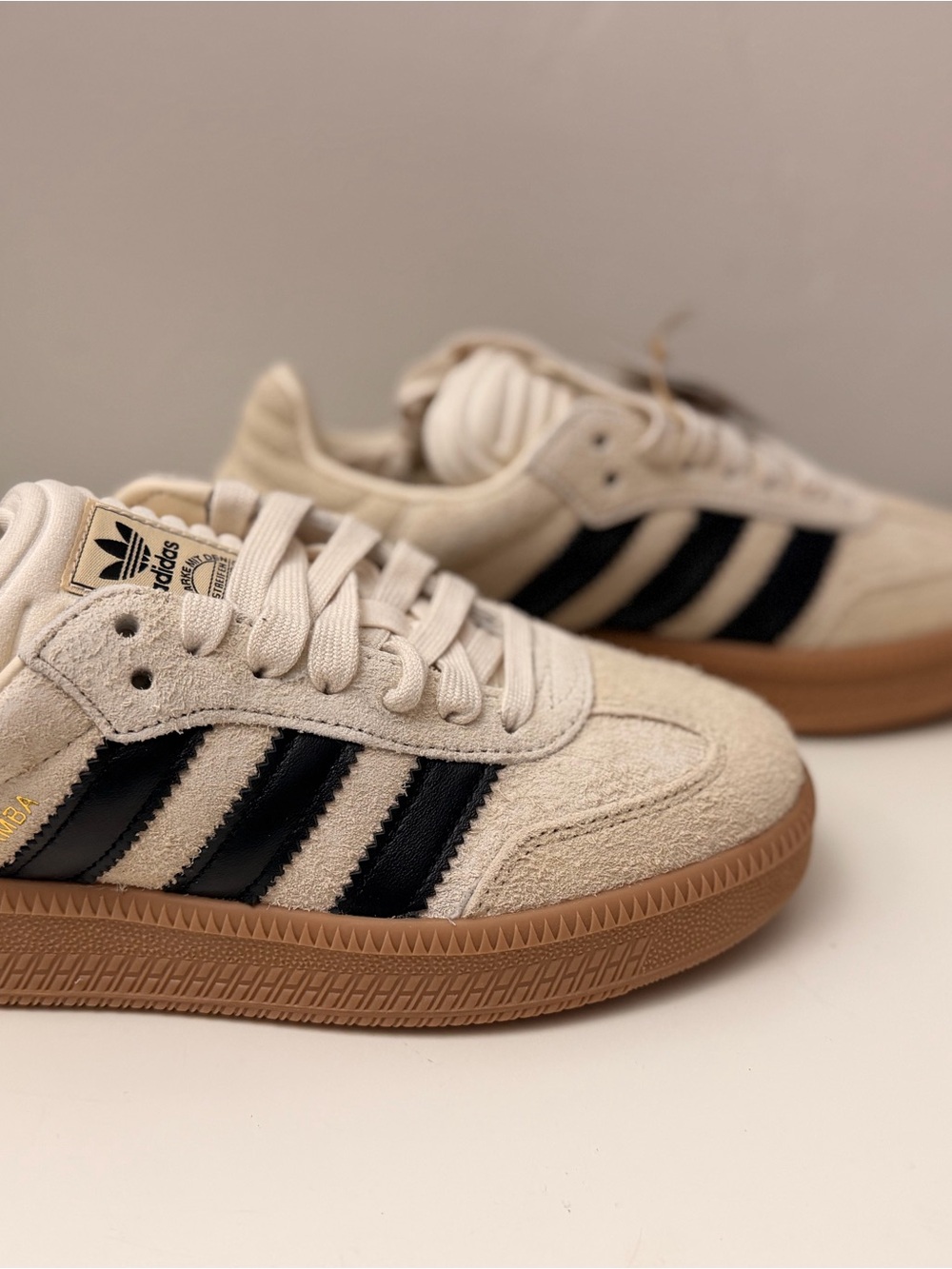adidas Cream and Black Kids Sneakers with Gum Sole